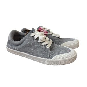 Roxy Pierview Gray Canvas Lace Up Low Top Cushion Sneakers NWT